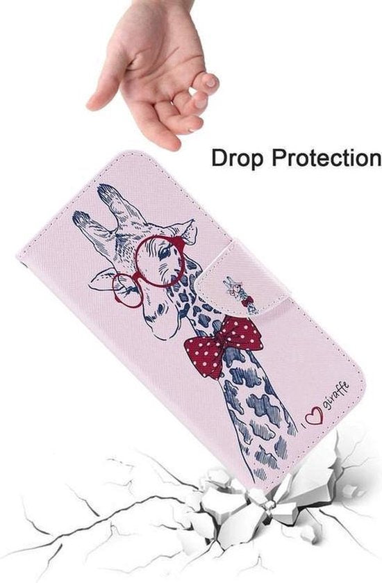 Samsung Galaxy A20s Hoesjes – Bookcase Portemonnee Hoes – Magneetsluiting – Giraffe Print – Multicolor-Ilumina Benelux
