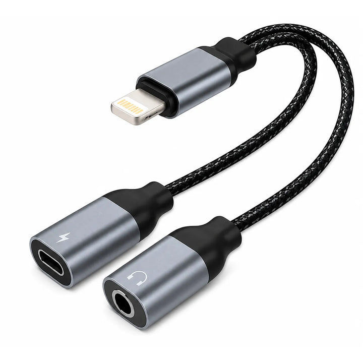 Lightning naar 3.5mm Adapter - 2-in-1 Audio Jack + Opladen Splitter - Mic/Aux - Snelladen - Geschikt voor iPhone & iPad-Ilumina Benelux