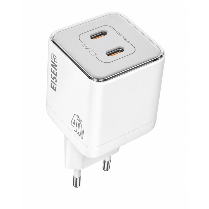 40W GaN Snellader met 2x USB-C en USB-C Kabel – Witte Fast Charger-Ilumina Benelux