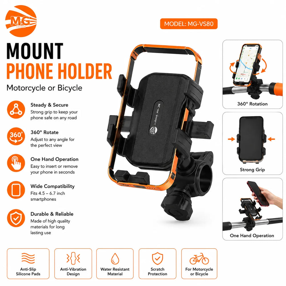 Universele Fiets- en Motor Telefoonhouder – 360° Draaibaar – Zwart-Ilumina Benelux