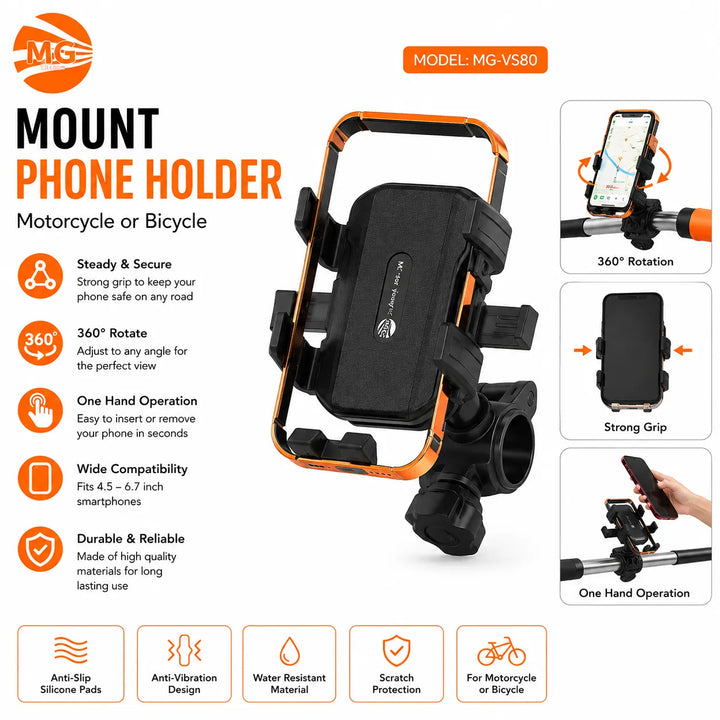 Universele Fiets- en Motor Telefoonhouder – 360° Draaibaar – Zwart-Ilumina Benelux
