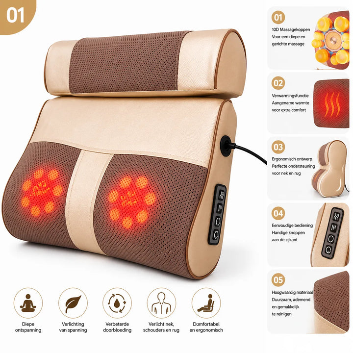 Orthopedisch Massagekussen met Warmte – Shiatsu Massagekussen – Nek- en Rugmassage-Ilumina Benelux