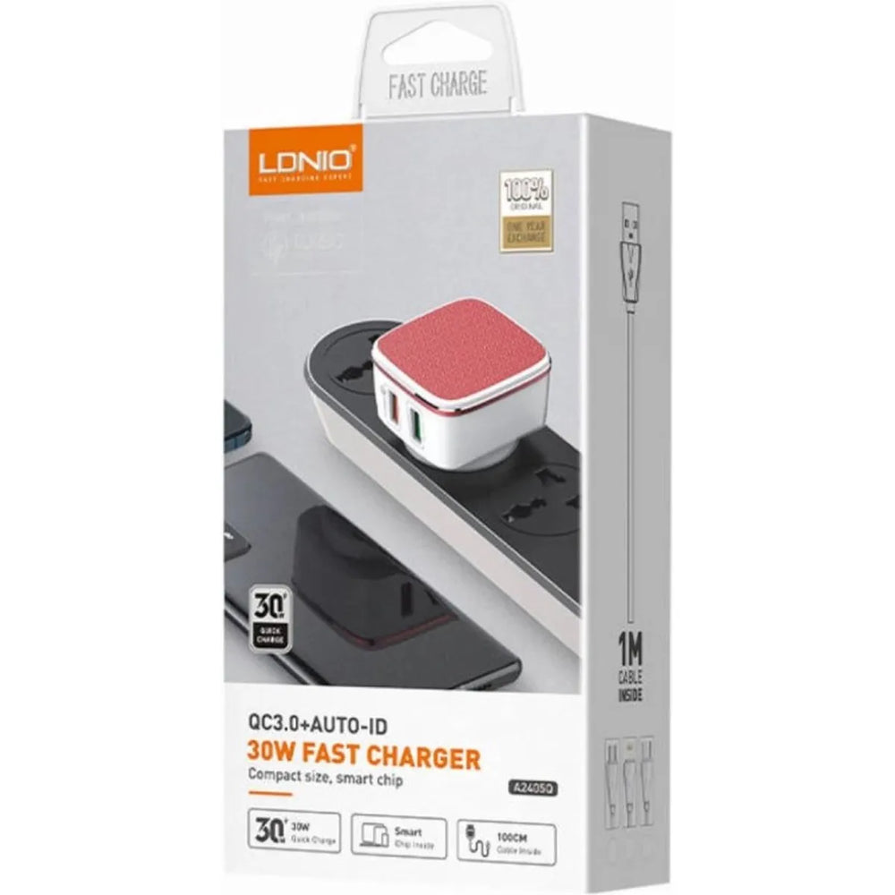 LDNIO A2405Q 30W Quick Charge 3.0 Snellader met Lightning Kabel - Qualcomm Fast Charger - USB Oplader-Ilumina Benelux