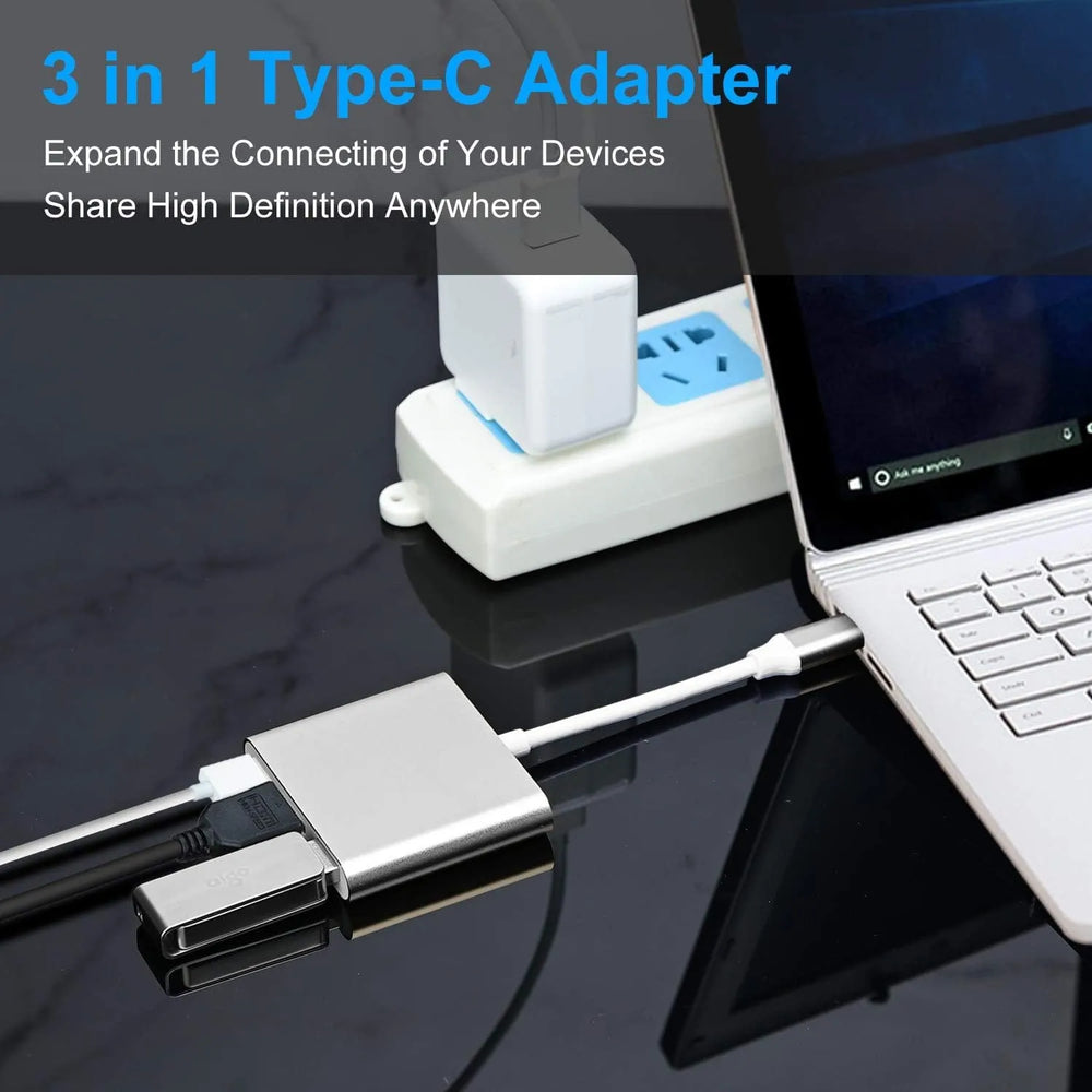 USB-C Hub 3-in-1 Adapter – USB-C naar HDMI 4K, USB 3.0 en 100W Power Delivery – Geschikt voor MacBook, Windows Laptop, Chromebook, Tablet en Smartphone