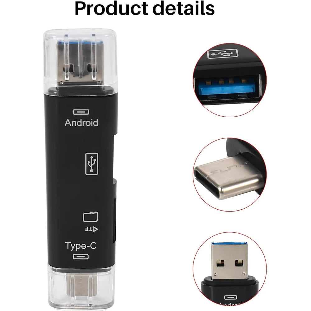 5-in-1 OTG Kaartlezer – USB-C, Micro USB & USB-A – SD & MicroSD Kaartlezer – OTG Adapter voor Android, PC & Laptop