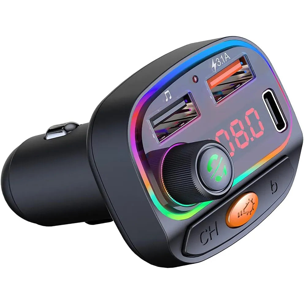 Bluetooth FM Transmitter met USB-C Snelladen, RGB Verlichting & Handsfree Bellen