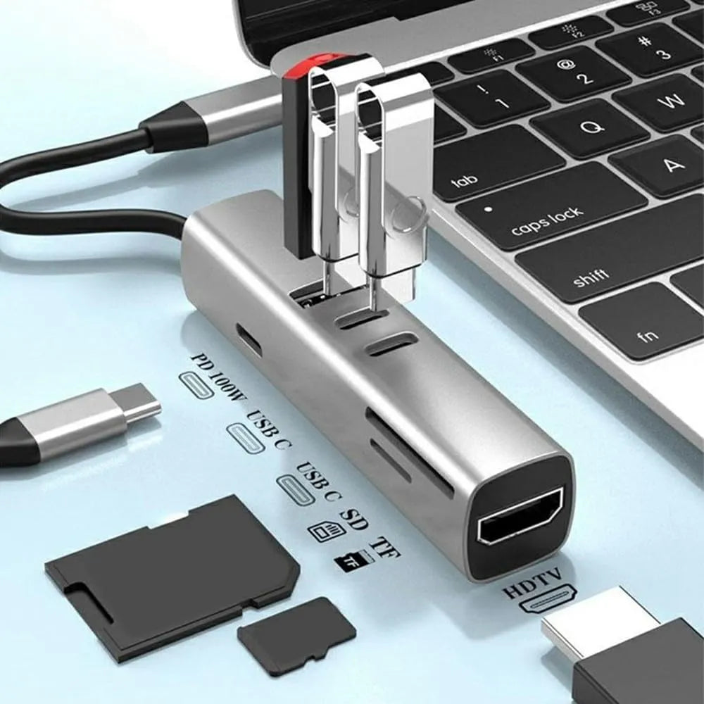 USB-C Hub 7-in-1 – 4K HDMI Adapter – 100W Power Delivery – USB 3.2 – SD & TF Kaartlezer – Voor Laptop, MacBook, Tablet & Smartphone