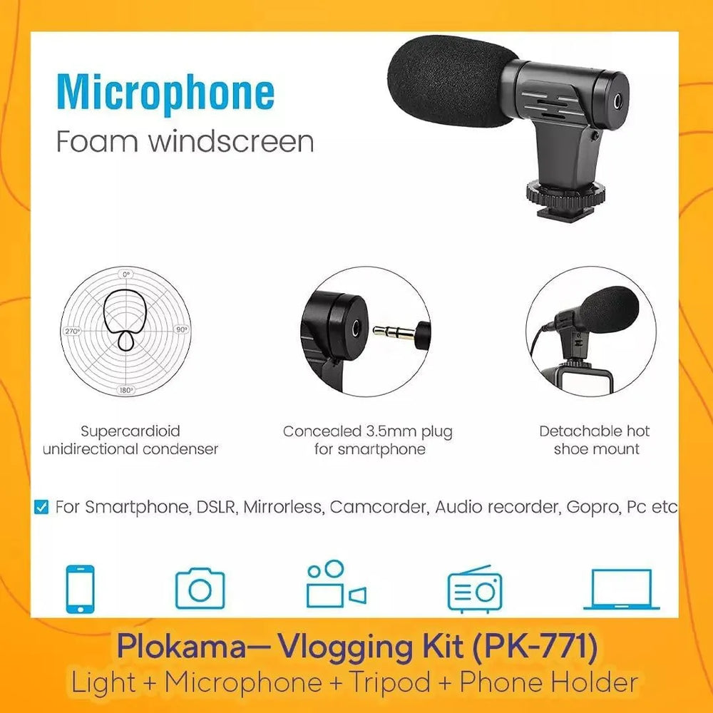 Vlog Kit voor Smartphone – Video Rig met Microfoon en LED Verlichting – Camera Stabilizer Handgreep – Filmmaking Set voor YouTube, TikTok & Livestreaming