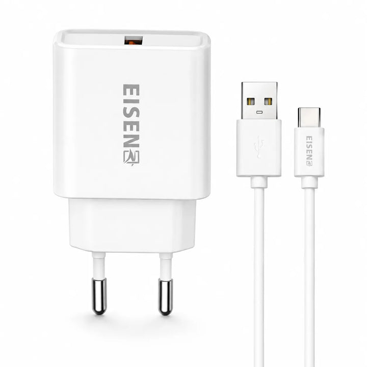 18W Snellader met USB-A naar USB-C Kabel – 2-in-1 Fast Charger Wit-Ilumina Benelux