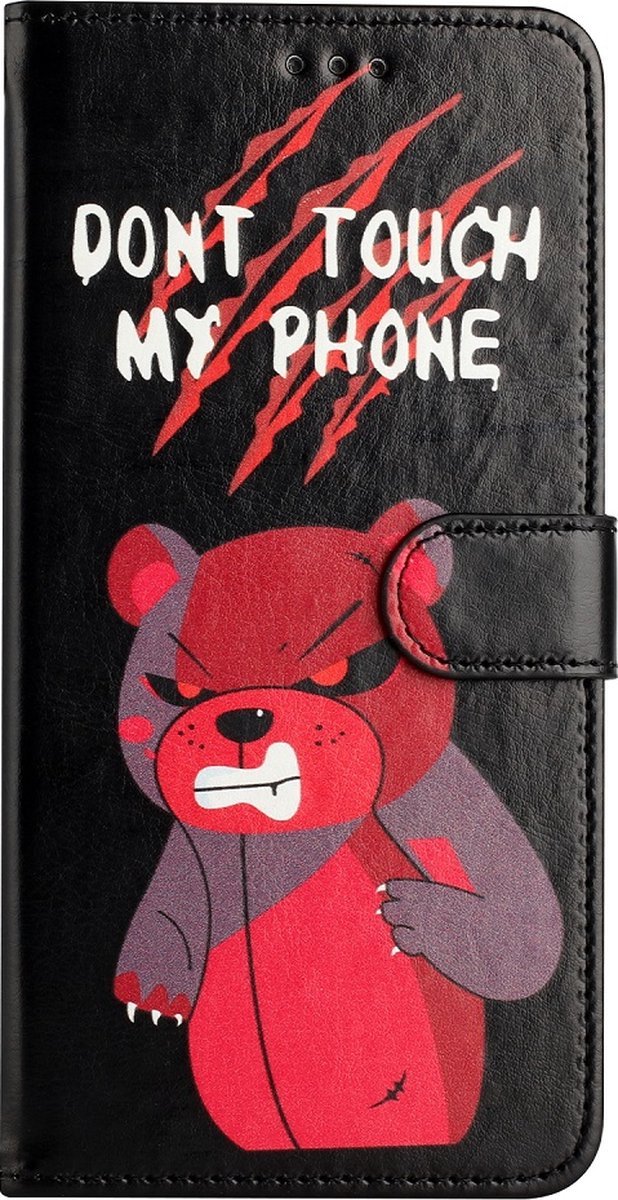 Oppo A96/A76/A36 Hoesjes – Bookcase Portemonnee Hoes – Magneetsluiting – Angry Bear Print-Ilumina Benelux