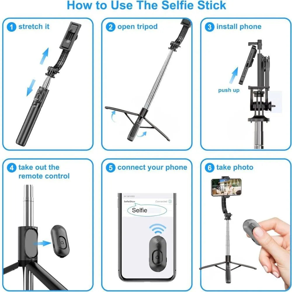 Selfie Stick Tripod met Bluetooth Afstandsbediening – 158 cm Uitschuifbaar – Smartphone Statief voor iPhone, Android, Camera & GoPro – Vlog & Reis Selfiestick