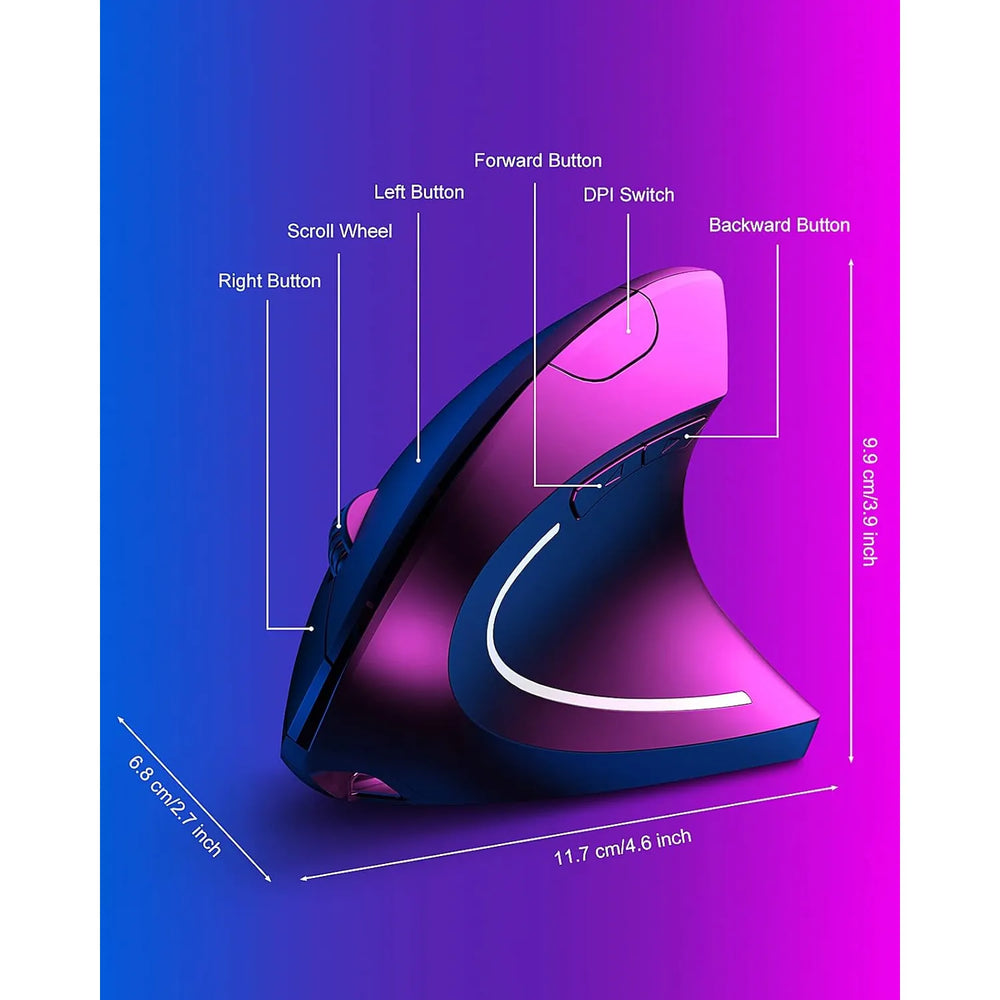 Ergonomische Draadloze Verticale Muis – Oplaadbaar – 6 Knoppen – 800/1200/1600 DPI – USB Ontvanger
