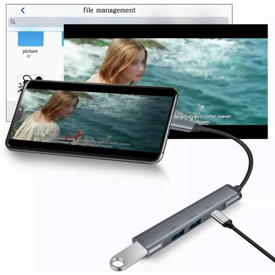 USB-C Hub 4-in-1 – 3x USB 3.0 + USB-C PD 100W – USB Splitter – USB-C Adapter voor iPad, MacBook, Laptop, Tablet en Smartphone
