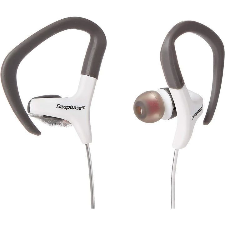 Sport Oordopjes met Oorhaak – Bedrade In-Ear Headset – Deep Bass – Grijs/Wit-Ilumina Benelux