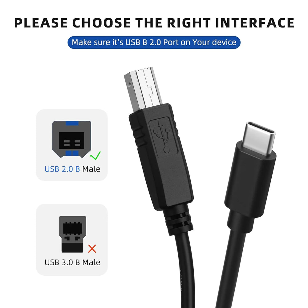USB-C naar USB-B Printerkabel / MIDI Kabel – 1.8 Meter – Geschikt voor Printer, Piano, DAC & DJ Controller-Ilumina Benelux