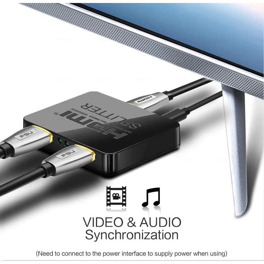 HDMI Splitter 1 naar 2 - 4K Ultra HD - HDMI Versterker - 1 In 2 Uit - 1080p 60Hz - 3D - Inclusief USB Voeding - Zwart-Ilumina Benelux