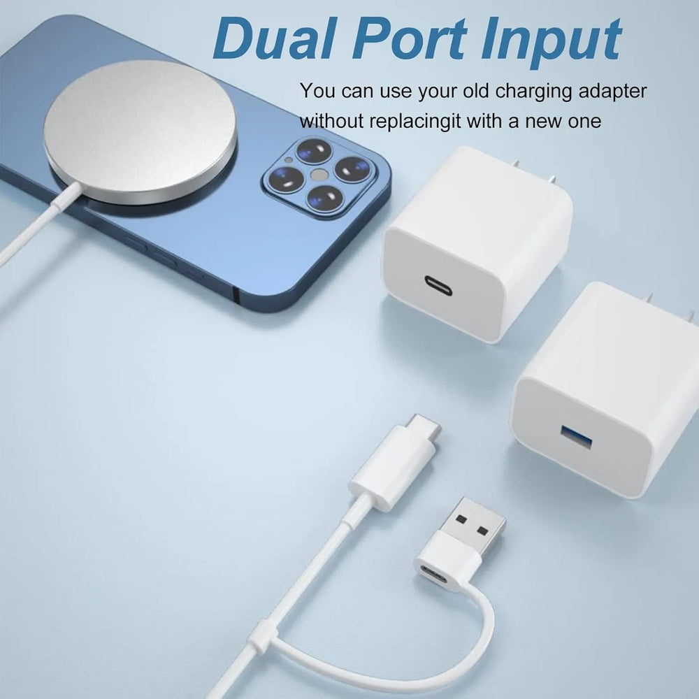 Draadloze oplader - Geschikt voor iPhone 16/15/14/13/12 - 15W snelladen - USB-C kabel & USB-A - Wit