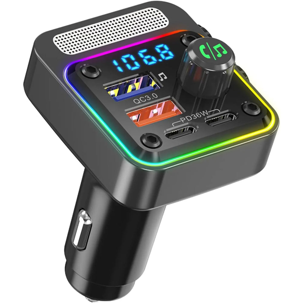 Bluetooth FM Transmitter Auto - Handsfree Carkit - MP3 Audio Receiver - 2x USB + 2x USB-C - Snellader - Zwart-Ilumina Benelux