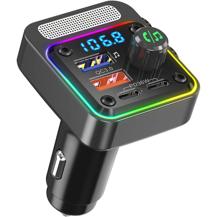 Bluetooth FM Transmitter Auto - Handsfree Carkit - MP3 Audio Receiver - 2x USB + 2x USB-C - Snellader - Zwart-Ilumina Benelux