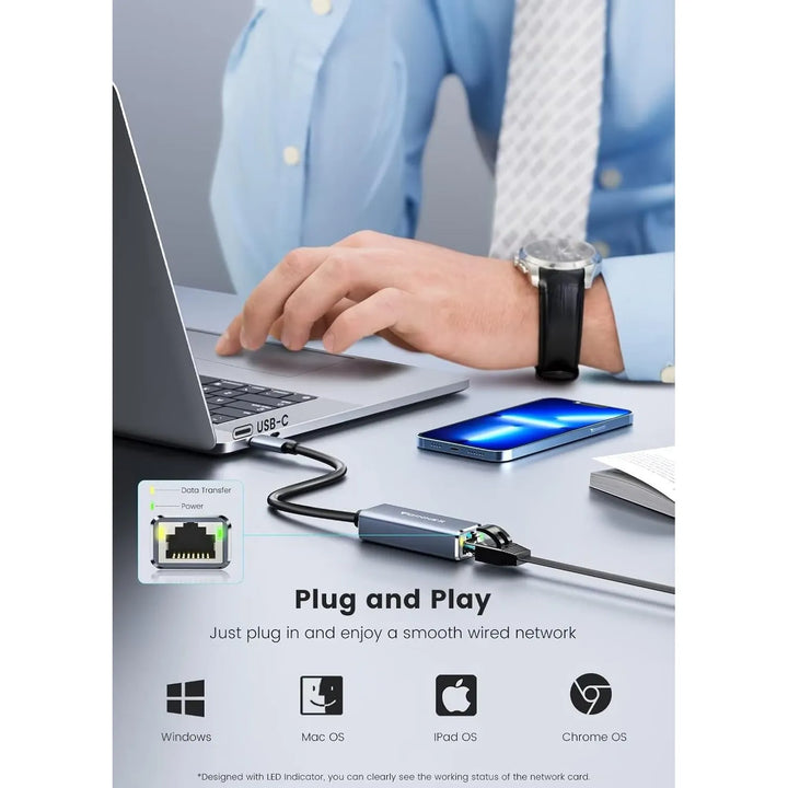 USB-C naar Ethernet Adapter - Gigabit LAN RJ45 - 1000Mbps - Thunderbolt 3 Compatibel - USB Type-C Netwerkadapter - Aluminium Behuizing-Ilumina Benelux