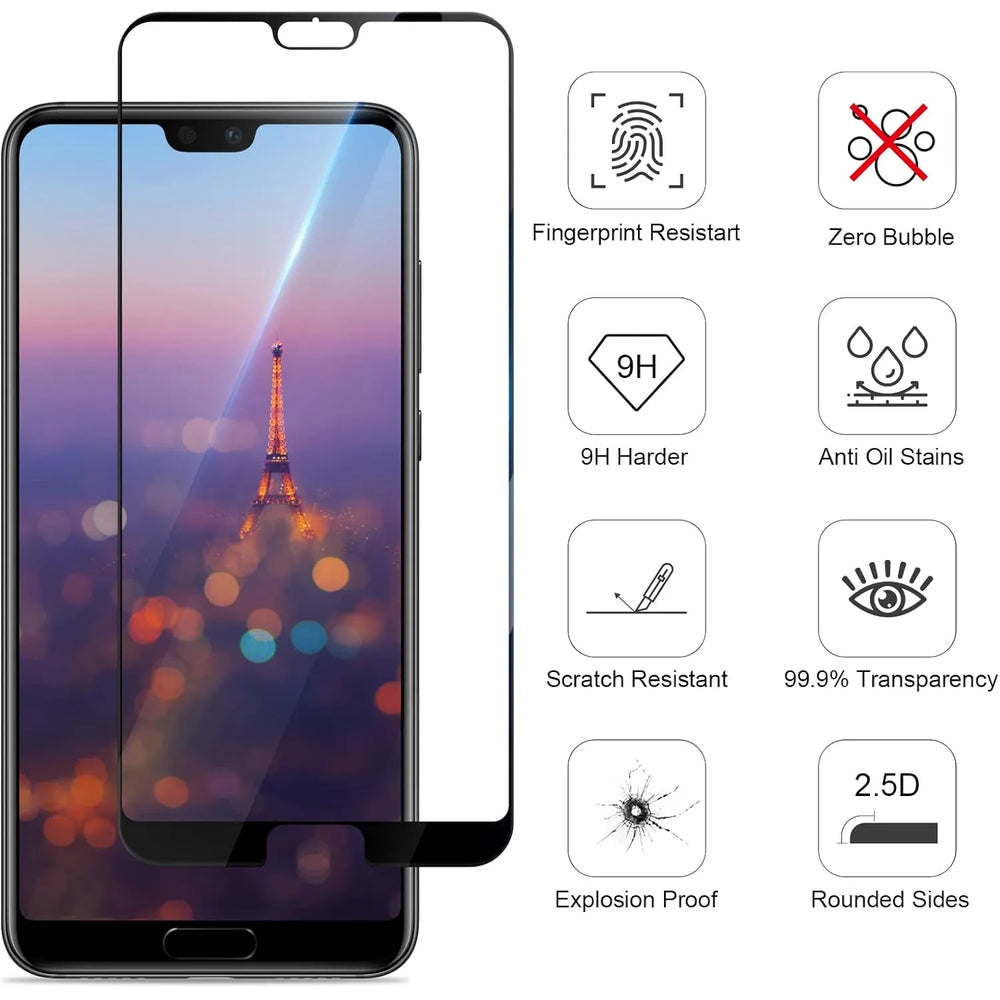 Huawei P20 Pro Screenprotector Full Cover – 9H Gehard Glas – 4-Pack-Ilumina Benelux