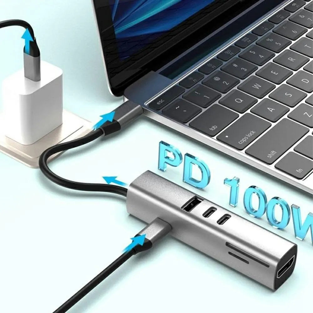 USB-C Hub 7-in-1 – 4K HDMI Adapter – 100W Power Delivery – USB 3.2 – SD & TF Kaartlezer – Voor Laptop, MacBook, Tablet & Smartphone