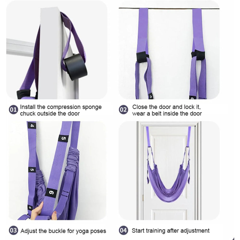 Yoga Hangmat met Deuranker – Stretchband voor Yoga, Pilates & Fitness – Aerial Yoga Trainer – Verstelbare Yogariem – Rood-Ilumina Benelux