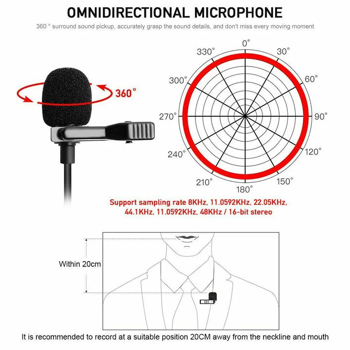 Premium Lavalier Microfoon 3.5mm Jack – Clip-On Microfoon voor Smartphone, Camera, YouTube, TikTok, Vloggen, Podcasts & Interviews-Ilumina Benelux