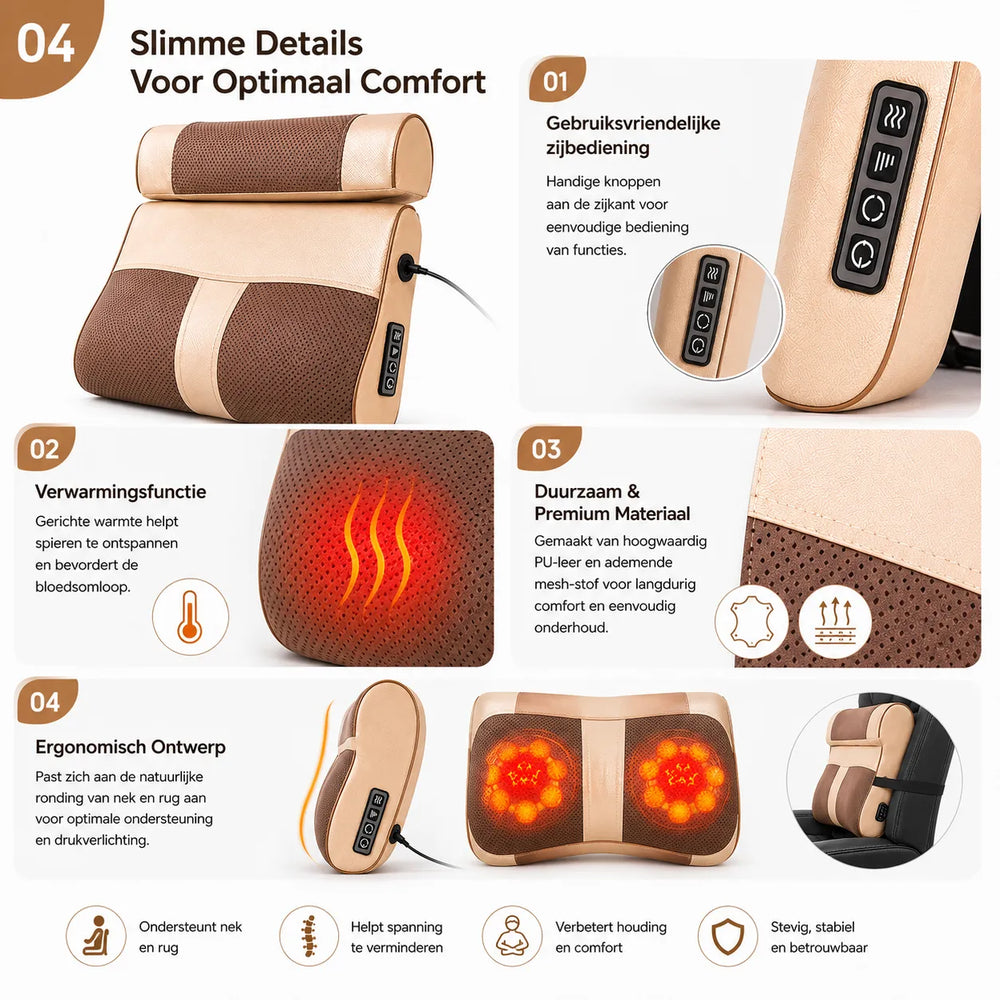 Orthopedisch Massagekussen met Warmte – Shiatsu Massagekussen – Nek- en Rugmassage-Ilumina Benelux
