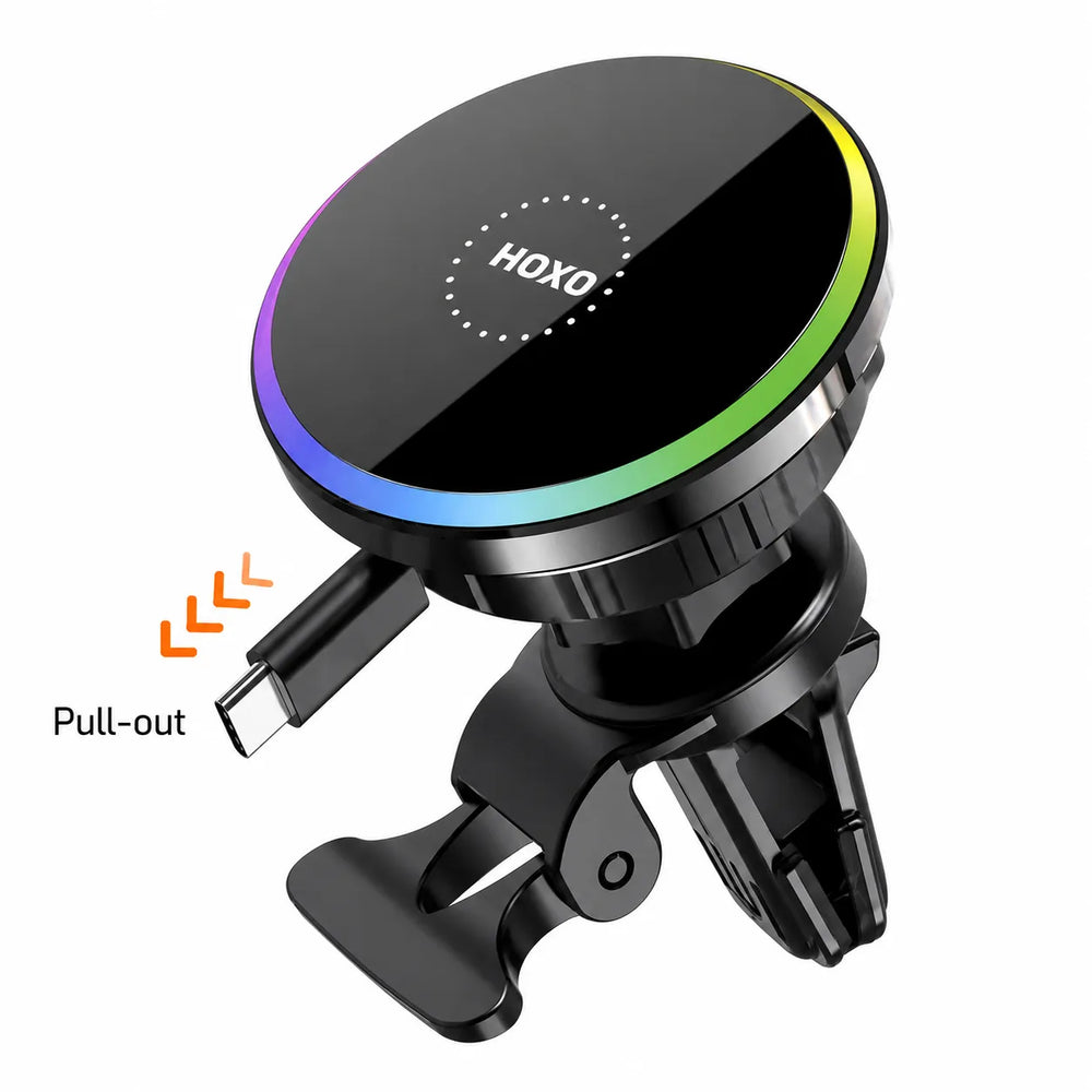 MagSafe Telefoonhouder Auto met Draadloze Oplader - 15W Magnetische Auto Houder Ventilatierooster - Uittrekbare USB-C Kabel - Geschikt voor iPhone 17/16/15/14/13/12 & Samsung S25/S24-Ilumina Benelux