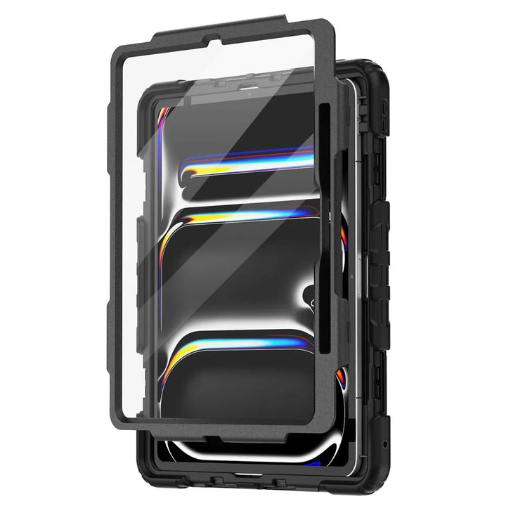 Tablethoes Geschikt voor Apple iPad Pro 13 (2025) & iPad Pro 13 (2024) – Kids Case met Schermbeschermer – Shockproof Armor Case – Handstrap, Schouderband & Penhouder – Zwart-Ilumina Benelux