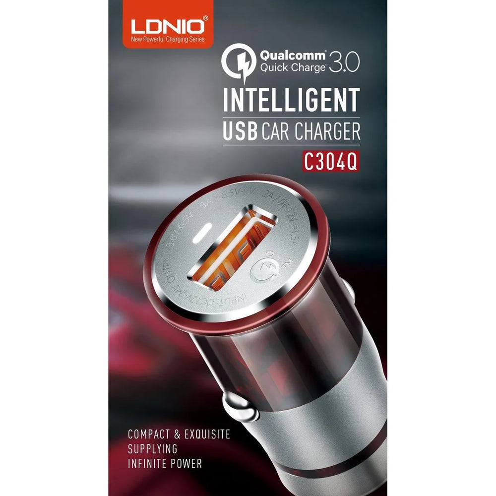 LDNIO C304Q QC3.0 USB Autolader 3A met Lightning Kabel voor iPhone-Ilumina Benelux
