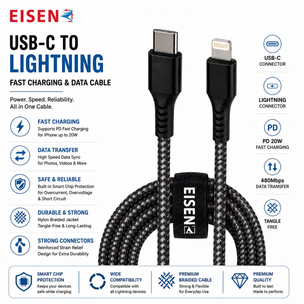 USB-C naar Lightning Kabel 3 Meter - 18W Fast Charging-Ilumina Benelux