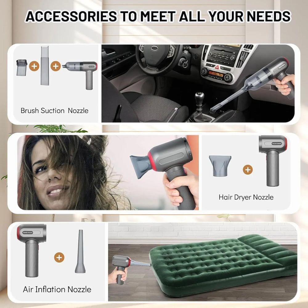 Draadloze Handstofzuiger 4-in-1 – Krachtige Mini Auto Stofzuiger met Blaasfunctie, 9000Pa, USB-C Oplaadbaar