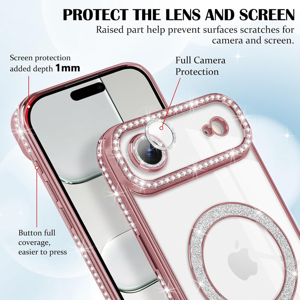 iPhone Air Hoesjes – MagSafe Glitter Backcover – Diamantjes – Glamour – Roségoud-Ilumina Benelux