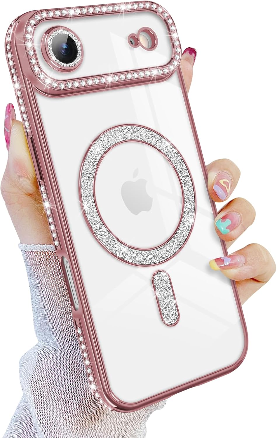 iPhone Air Hoesjes – MagSafe Glitter Backcover – Diamantjes – Glamour – Roségoud-Ilumina Benelux
