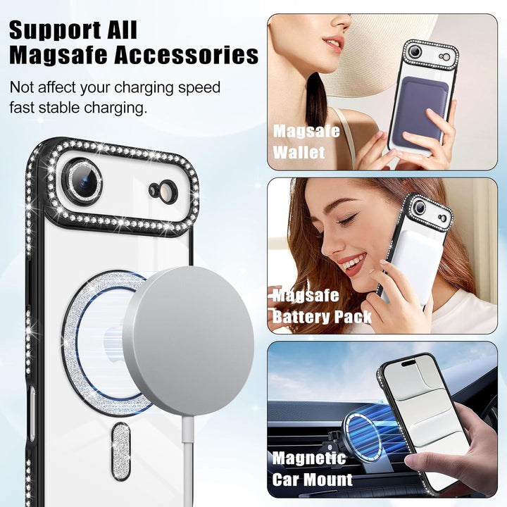 iPhone Air Hoesjes – MagSafe Glitter Backcover – Diamantjes – Glamour – Zwart-Ilumina Benelux