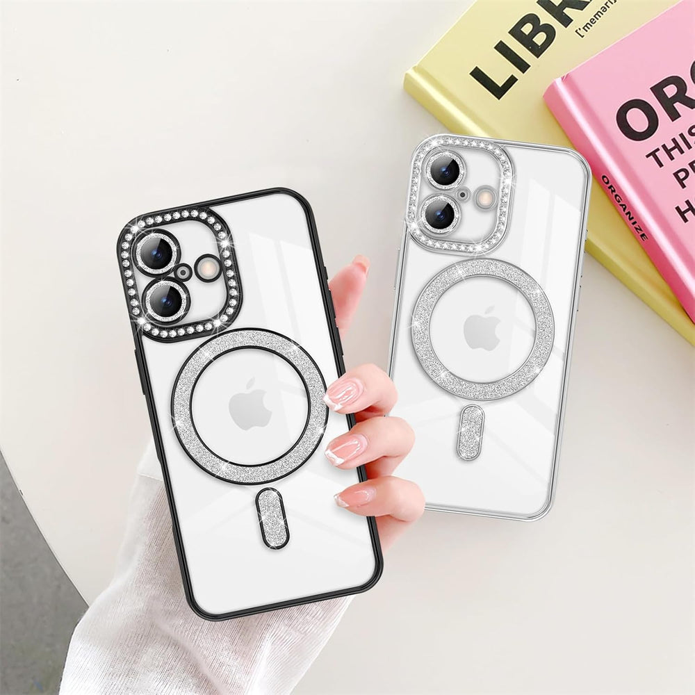 iPhone 17 Hoesjes – MagSafe Glitter Backcover – Diamantjes – Glamour – Zwart-Ilumina Benelux