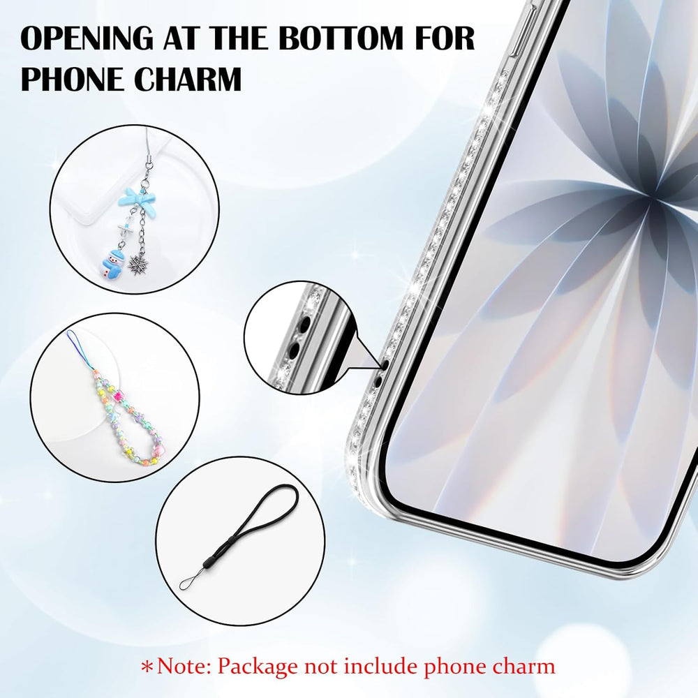 iPhone 17 Hoesjes – MagSafe Glitter Backcover – Diamantjes – Glamour – Zilver-Ilumina Benelux