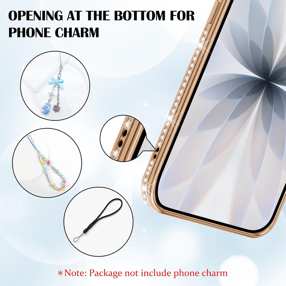 iPhone 17 Hoesjes – MagSafe Glitter Backcover – Diamantjes – Glamour – Goud-Ilumina Benelux