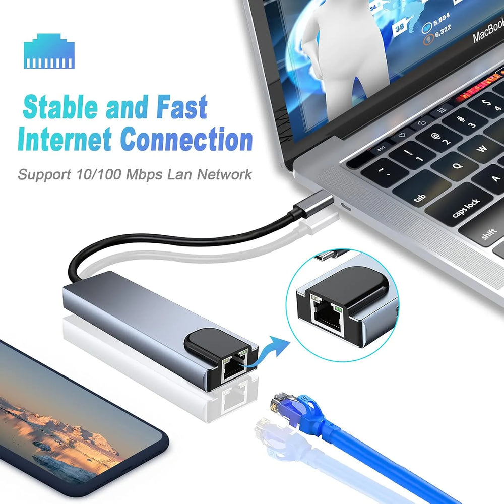 USB-C Hub 5-in-1 – 4K HDMI – Gigabit Ethernet – USB 3.0 – 100W Power Delivery – USB-C Docking Station voor MacBook, iPad Pro, Surface Pro en Laptop