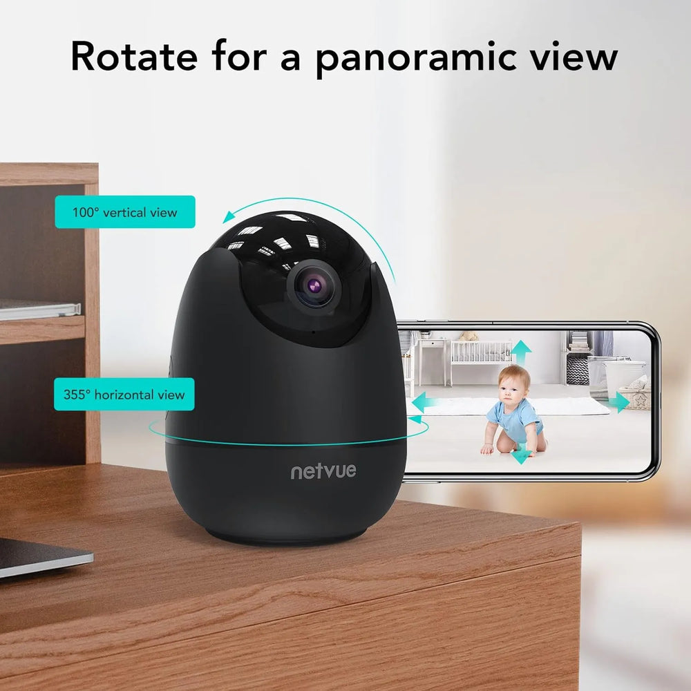 NETVUE Indoor Beveiligingscamera 1080P – WiFi IP Camera met AI Detectie, Nachtzicht & Tweeweg Audio – Zwart