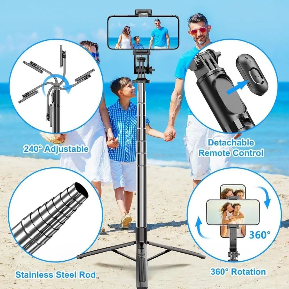 Selfie Stick Tripod met Bluetooth Afstandsbediening – 158 cm Uitschuifbaar – Smartphone Statief voor iPhone, Android, Camera & GoPro – Vlog & Reis Selfiestick