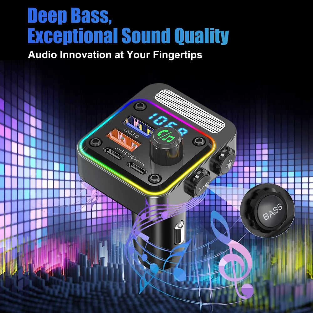 Bluetooth FM Transmitter Auto - Handsfree Carkit - MP3 Audio Receiver - 2x USB + 2x USB-C - Snellader - Zwart-Ilumina Benelux