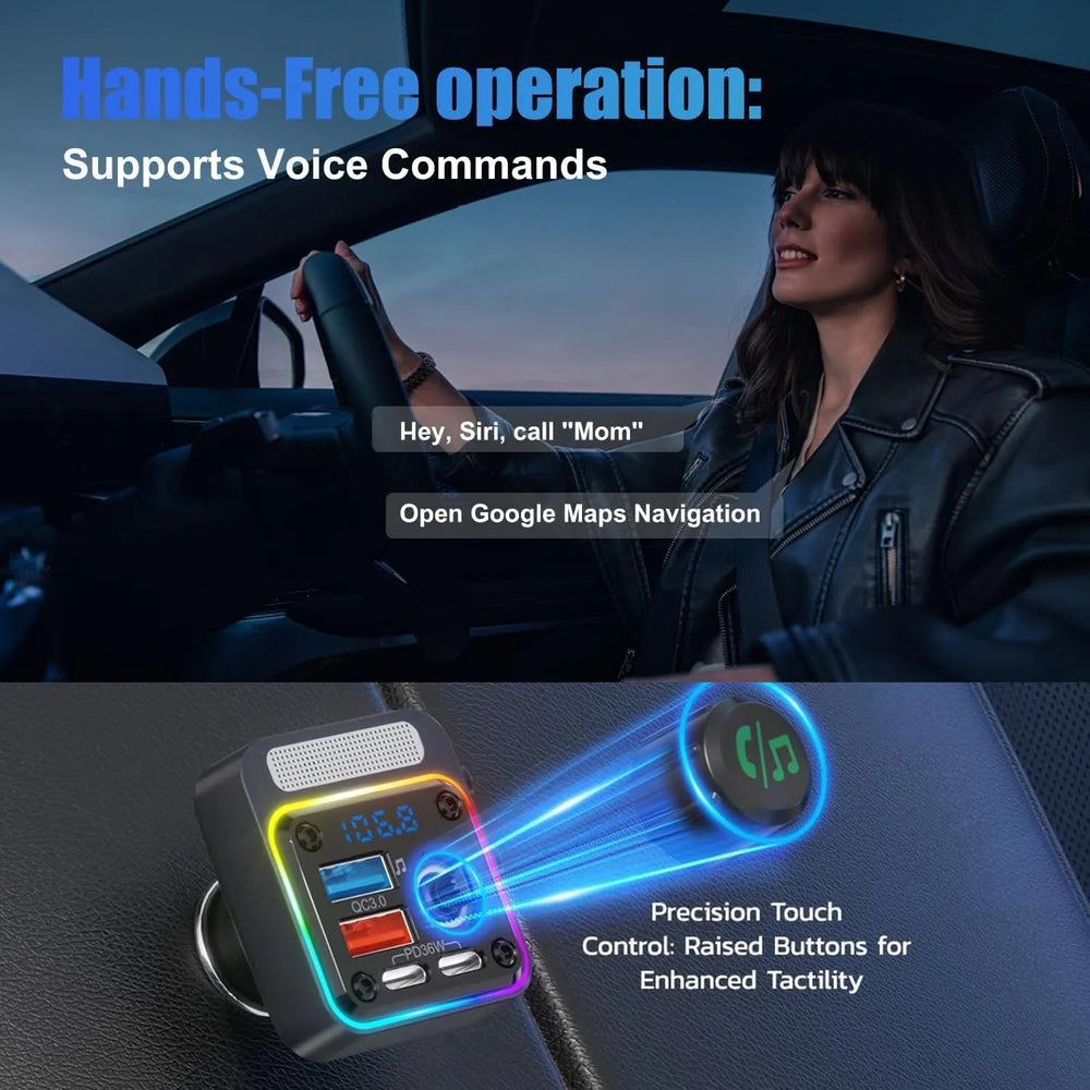 Bluetooth FM Transmitter Auto - Handsfree Carkit - MP3 Audio Receiver - 2x USB + 2x USB-C - Snellader - Zwart-Ilumina Benelux