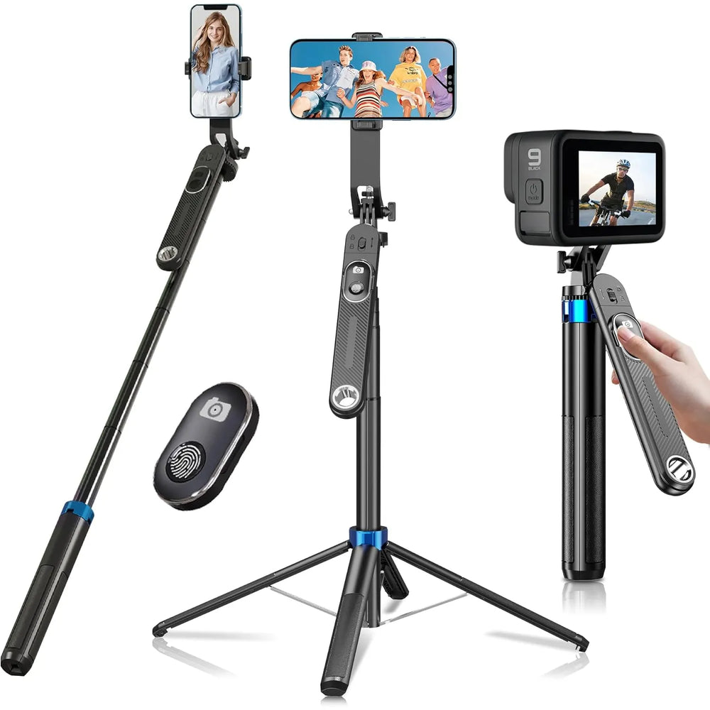 Selfie Stick & Statief met Afstandsbediening – 180 cm Uitschuifbaar – 3-in-1 Telefoonhouder – Geschikt voor iPhone, Android, Camera & GoPro – Zwart