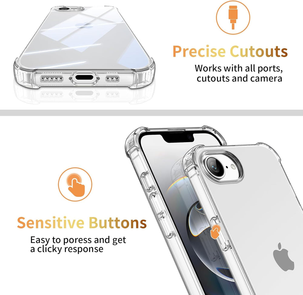 iPhone 16E Hoesjes – Militair Schokbestendig Backcover – Met Cameralens Protector + 2x Screenprotector – Transparant-Ilumina Benelux