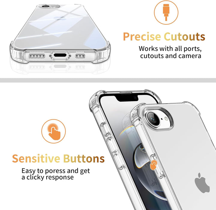 iPhone 16E Hoesjes – Militair Schokbestendig Backcover – Met Cameralens Protector + 2x Screenprotector – Transparant-Ilumina Benelux