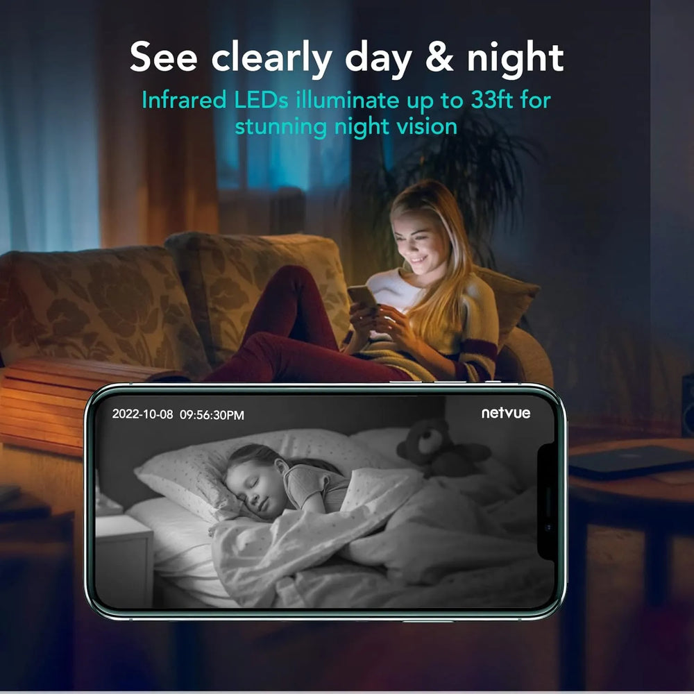 NETVUE Indoor Beveiligingscamera 1080P – WiFi IP Camera met AI Detectie, Nachtzicht & Tweeweg Audio – Zwart