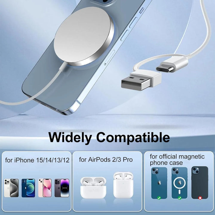 Draadloze oplader - Geschikt voor iPhone 16/15/14/13/12 - 15W snelladen - USB-C kabel & USB-A - Wit-Ilumina Benelux